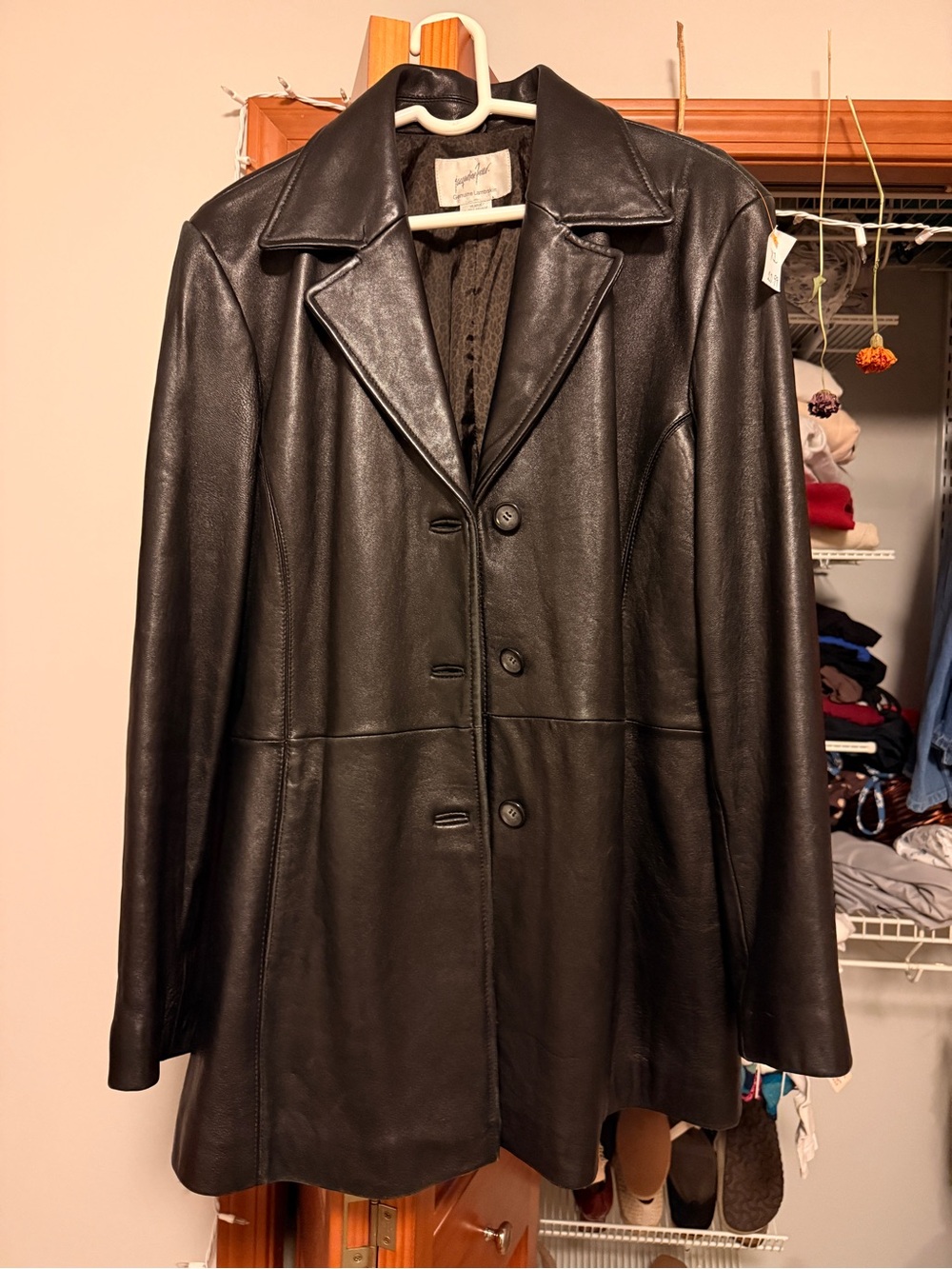 Jacqueline Ferrar Black Genuine Leather Button-Front Jacket
